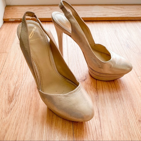Brian Atwood Shoes - BRIAN ATWOOD gold platform slingback Heels 6.5